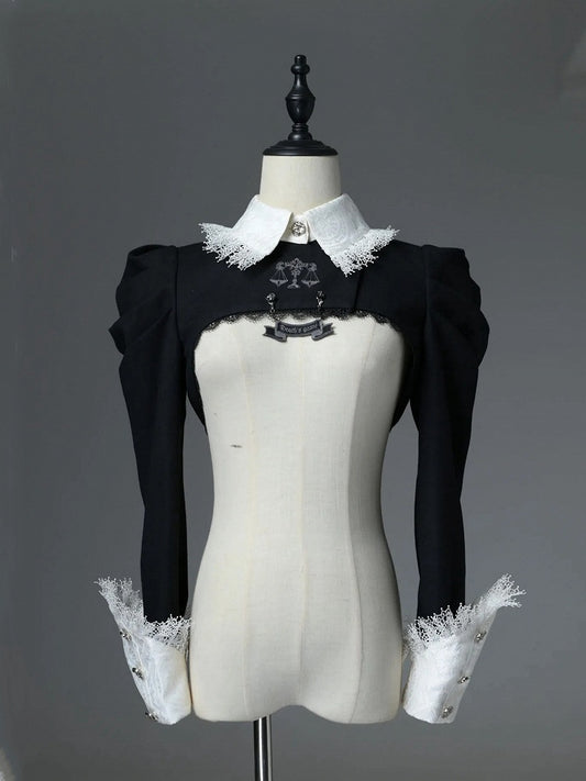 Lolita Top Long Embroidery Cropped Gothic Sleeves Black Scale