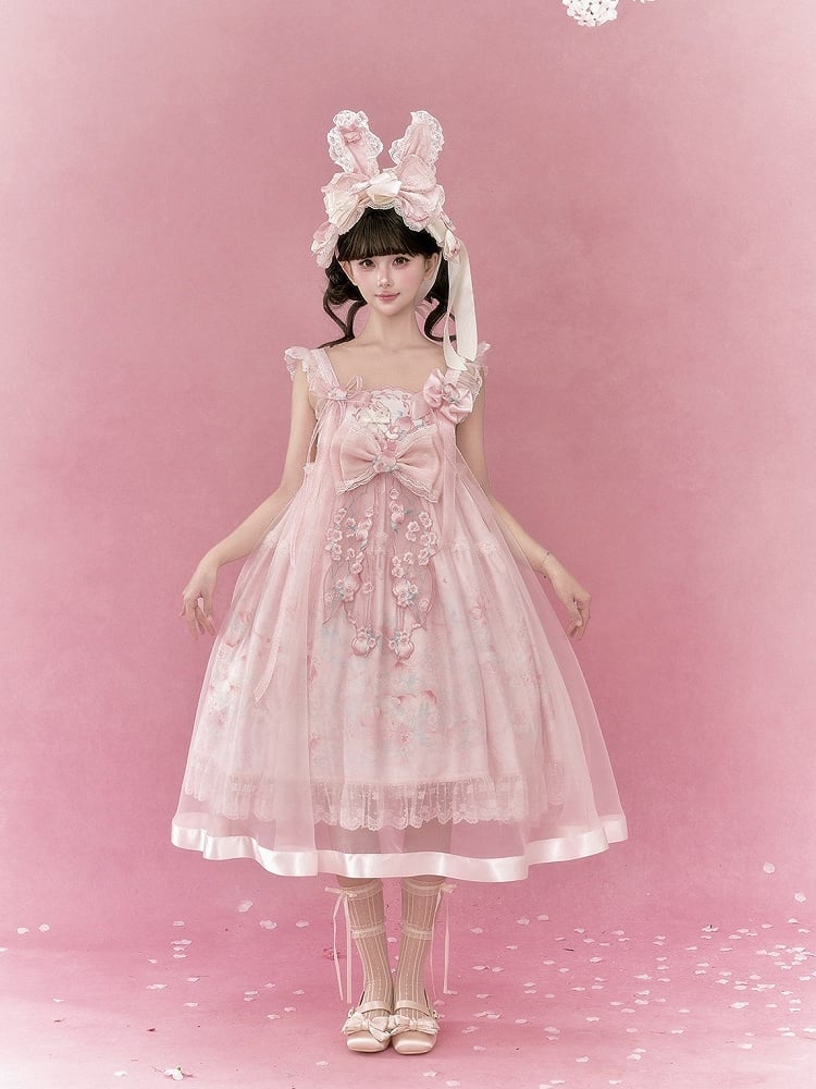 Sweet Pink Lolita Bow Waist Belt - Yimu Walnut