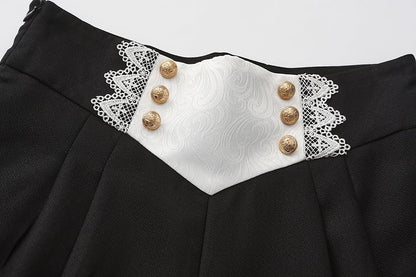 Ouji Lolita Gold Black High-Waisted Shorts Prince with Buttons