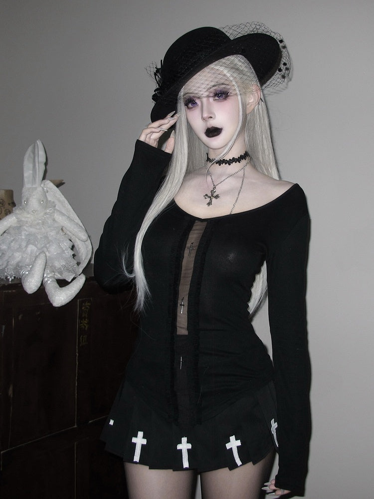 Top Gothic All with White Cutout Black/Black Sleeves Design Long