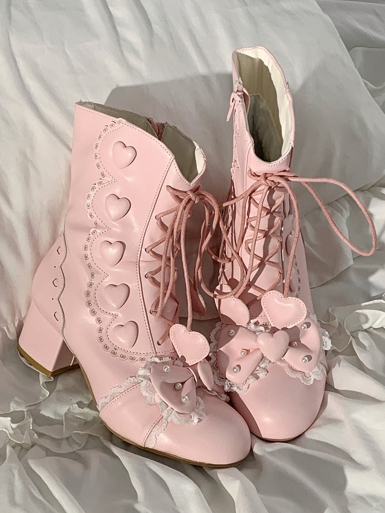 Ankle Bow - at Lolita in Top Boots PU Elegant Pink