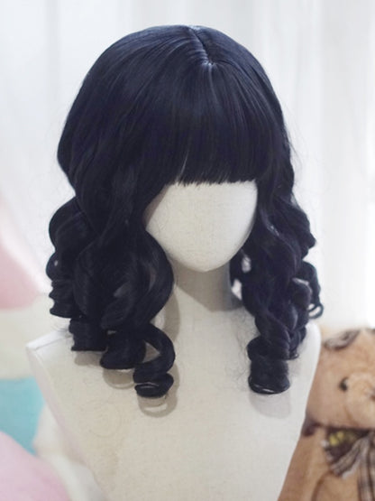 Blond/Braun/Schwarz/Weiß/Rot, über der Brust lange, gelockte römische Perücke mit vollem Pony