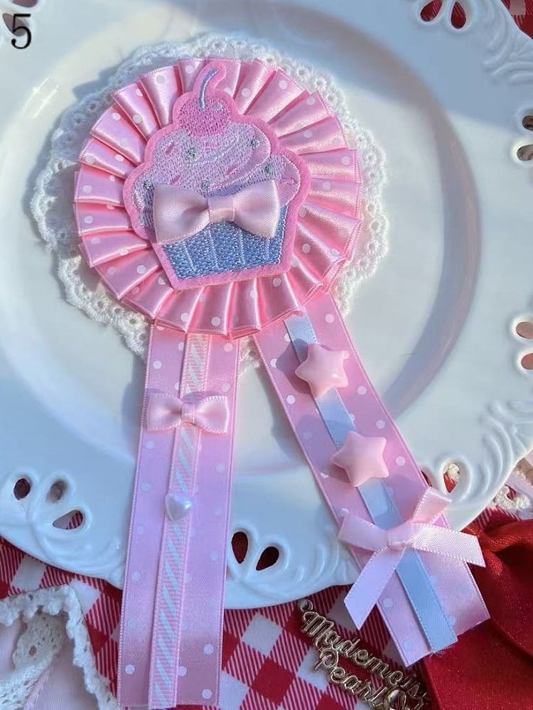 Cherry/Strawberry/Cake Options Details Pattern Polka-dot 7 Applique Bowknot Brooch/Hairclip