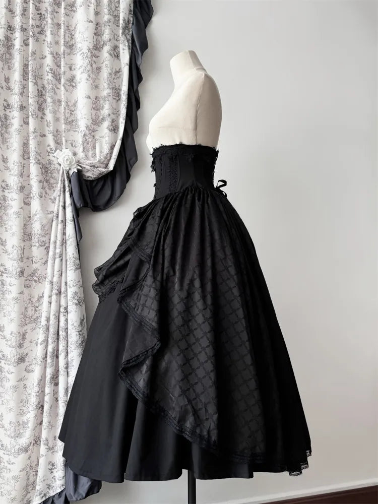 Black Boned Corset Waist Skirt High Waist Aristocrat Gothic Lolita Skirt