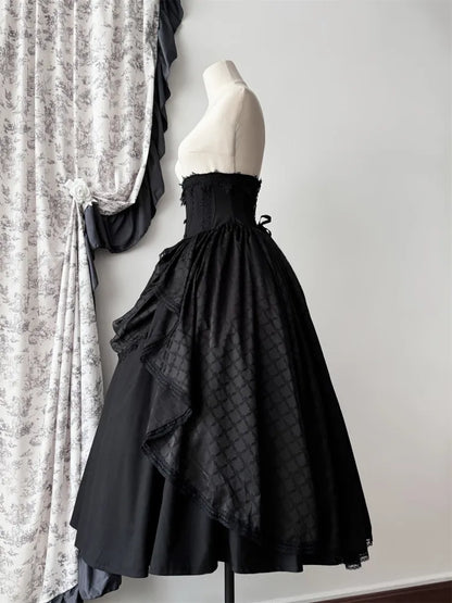 Black Boned Corset Waist Skirt High Waist Aristocrat Gothic Lolita Skirt
