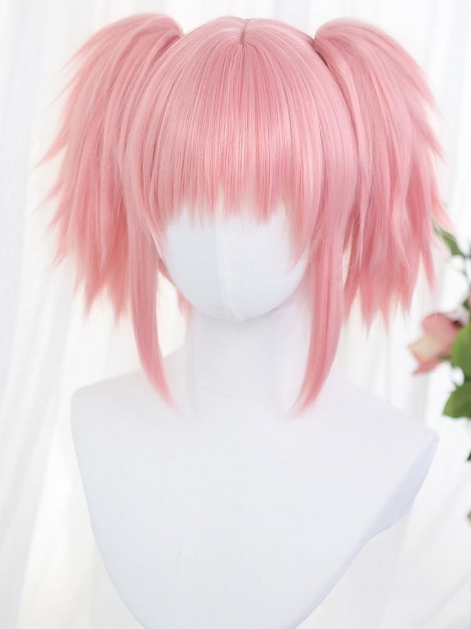 Wigs Short Two Straight With Pink Ponytails