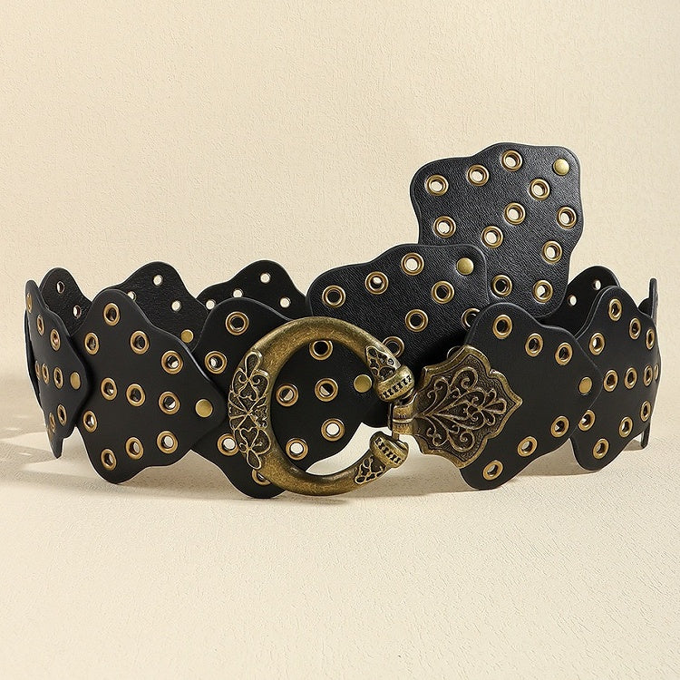 Black PU Multi-Eyelet Belt Waist