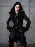 with Lace Tie-Neck Delicate Blouse Vintage Black Accents Princess