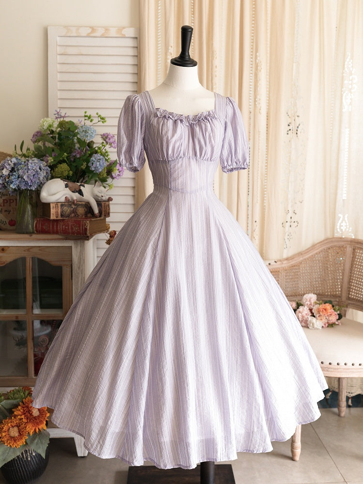 Fashion Slim Summer Purple Lolita Waist Retro Classic Dress