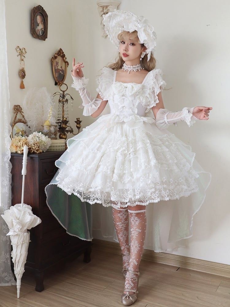 Pattern Layered Bow Lolita Accents White Musical Note Dress Lace and with