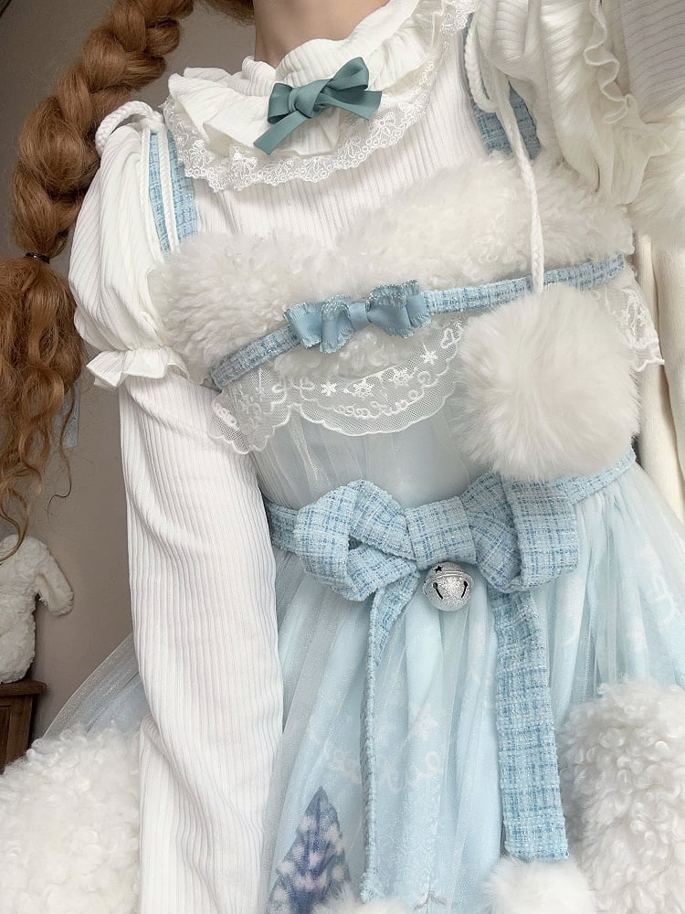 Sweet Winter High Waist Lolita JSK with Blue Penguin Print - Lineall Cat