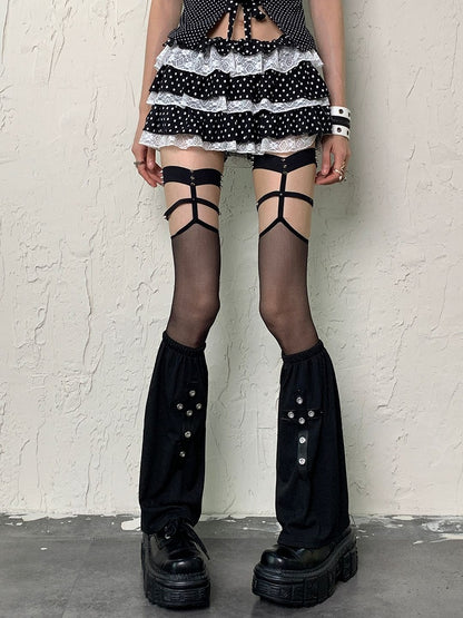 Überkreuzte Beinärmel mit Applikationen Y2K Schwarz