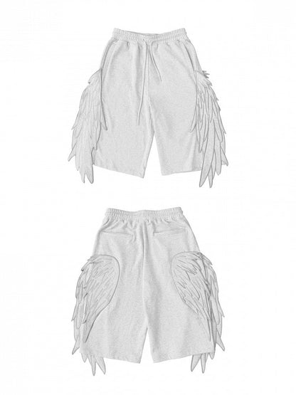 Festival White Cropped Sweatpants with Angel Wing Detail - CHAI
