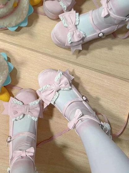 - Lace Layered Pink Back Satin Lolita Sweet Shoes Platform