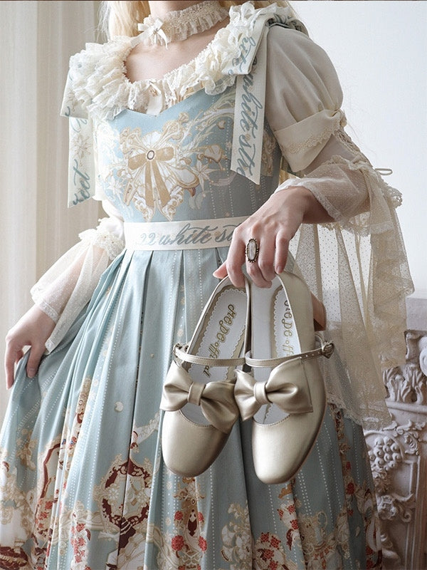 Golden Mid-heel Janes Top Mary at with Buckle - Bow Heart