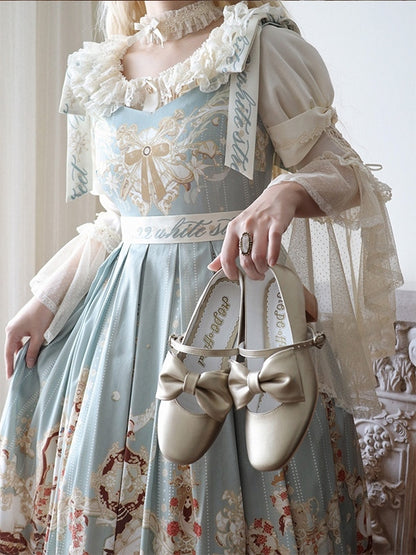 Golden Mid-heel Janes Top Mary at with Buckle - Bow Heart