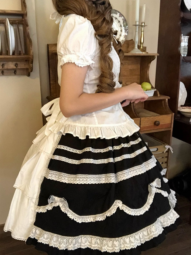Black & White Bow Lace-Trimmed Skirt - Hana Studio