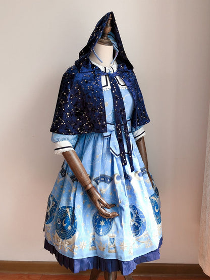 Blue Hooded Golden Pattern with Cape Stars Dark