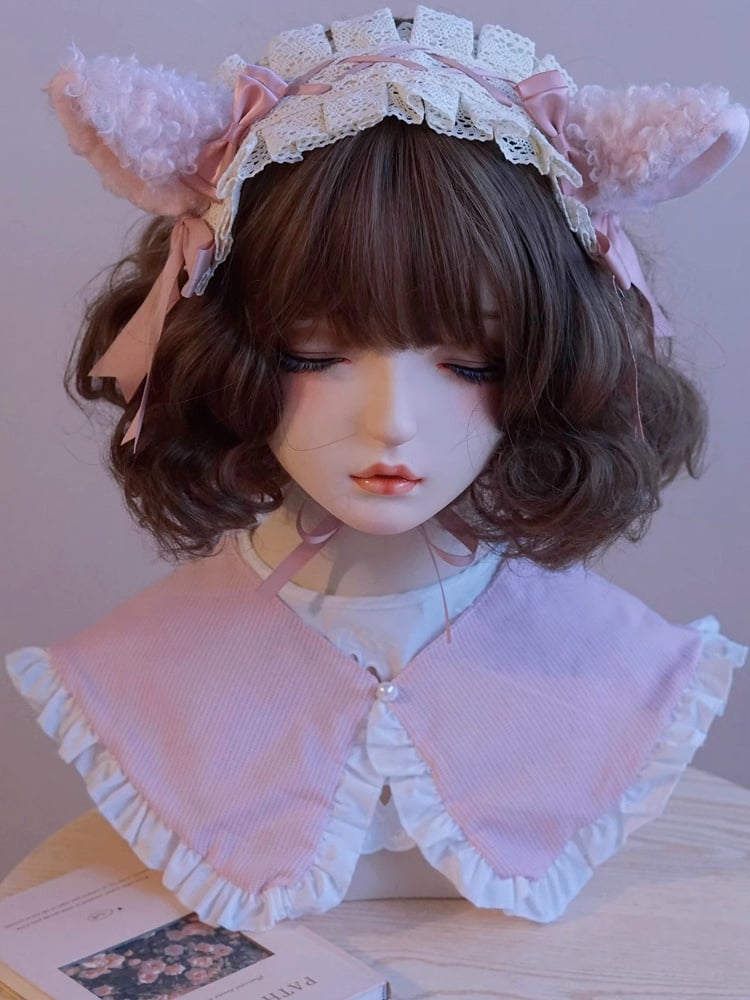 Haarband Rosa/Beige Spitze Schaf Schleife Besatz Ohr