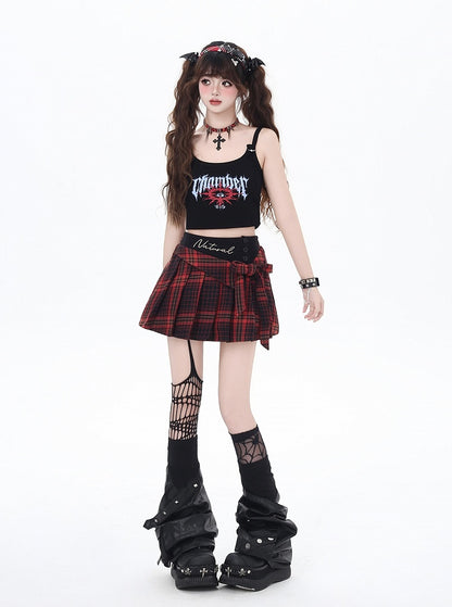 Gothic Black/White Letter Print Glamorous Cropped Cami Top