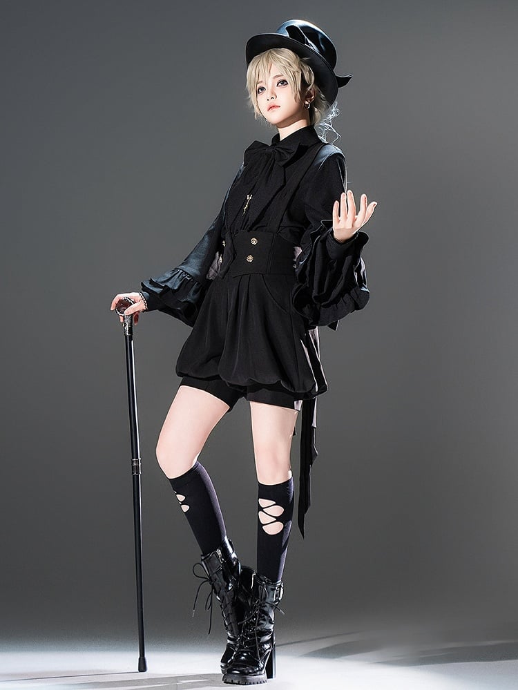 Ouji Black Shirt Sleeves Lolita with Bowtie Long Bishop