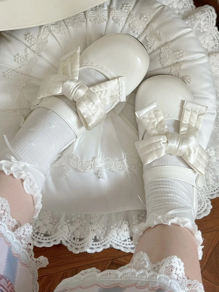 Bow Style Flats Lolita with Decor - Inspired Mary Sweet Velcro and Strap Detail Heart Jane