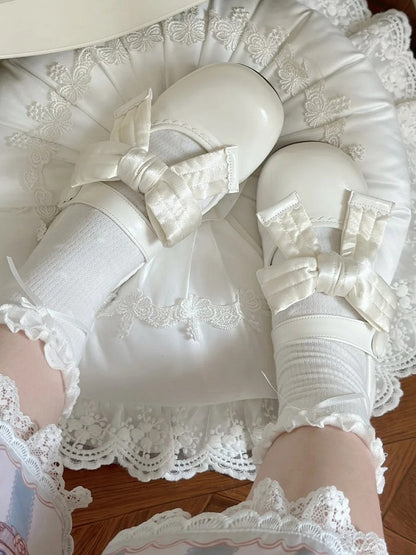 Bow Style Flats Lolita with Decor - Inspired Mary Sweet Velcro and Strap Detail Heart Jane