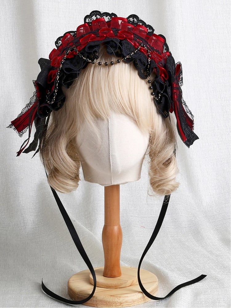 Red Lace Ruffled Black Hairband