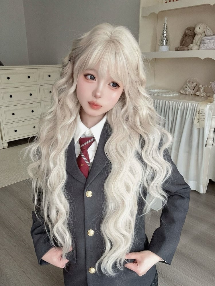 Blonde 87cm Wavy Wig with Air Bangs - Alice Garden