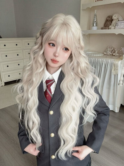 Blonde 87cm Wavy Wig with Air Bangs - Alice Garden
