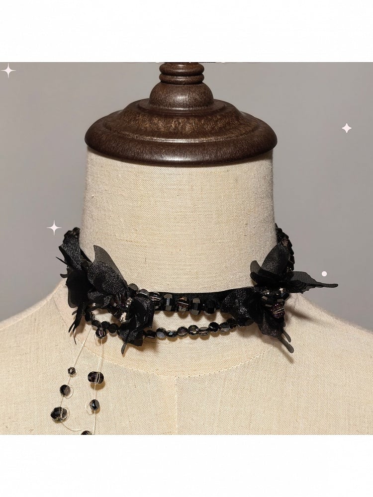 Pearl Necklace with Bow Accents in White Black - Sweet Wood Lolita