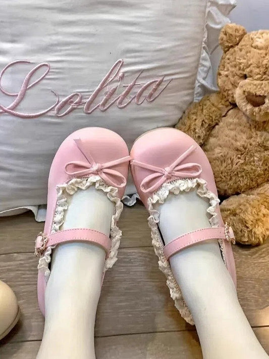 Edging Low Fastener Lolita Snap Sweet Heart with Pink Lace Heels