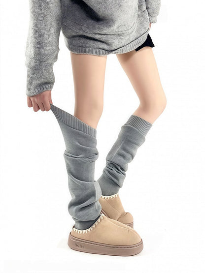 Ruffled Cuff Black/White/Gray Knitted Socks Loose Warm