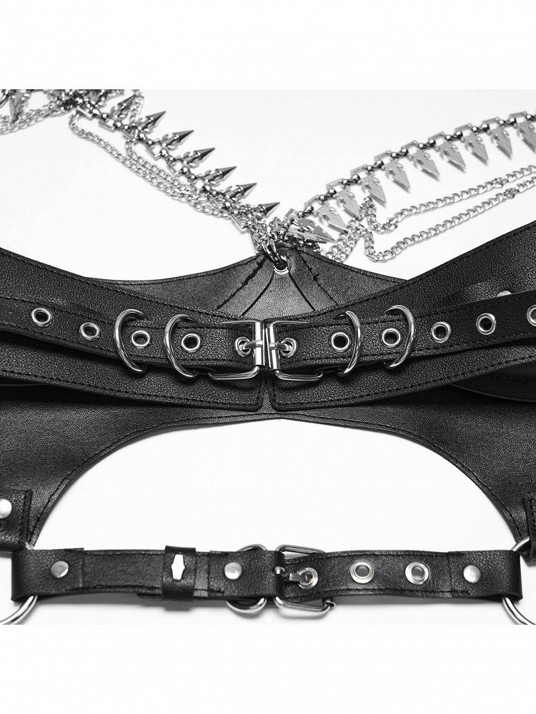 Spikes and Chains Black Leather Punk Body Harness - Punk Rave
