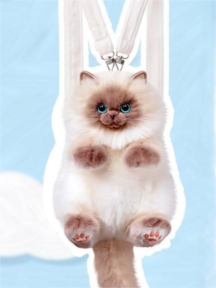 Cat Sitting Plush Bag Siamese Realistic Backpack/Crossbody