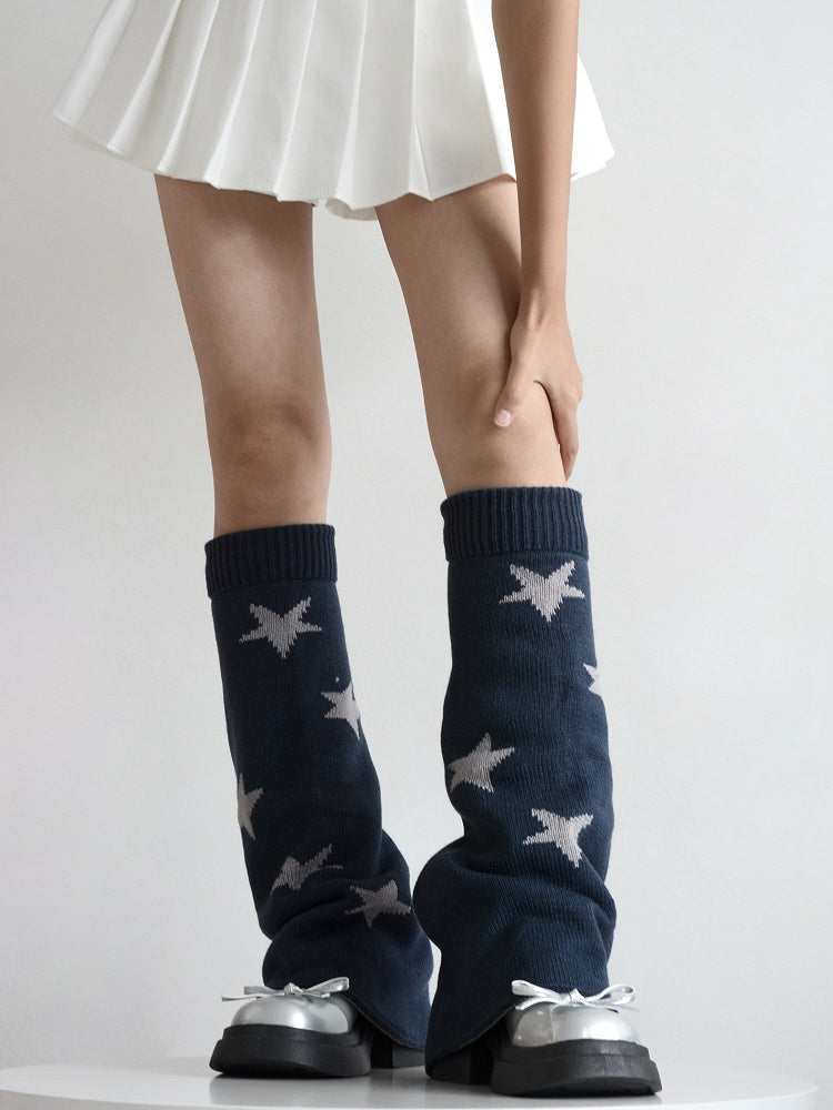 4 Colors Star Pattern Flared Knitted Leg Warmers