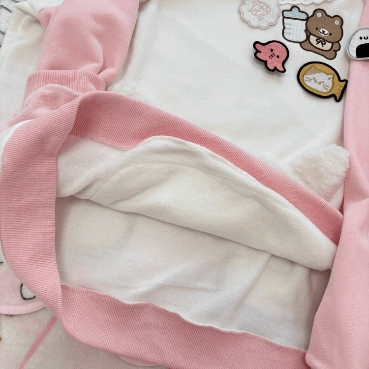 Sweatshirt: Bib Pink White Bear Embroidery