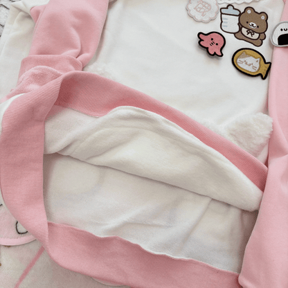 Sweatshirt: Bib Pink White Bear Embroidery