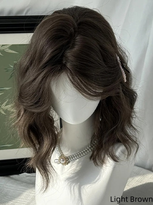 Wavy with Brown/Black Short Bangs Light Tea 30CM Curtain Wig