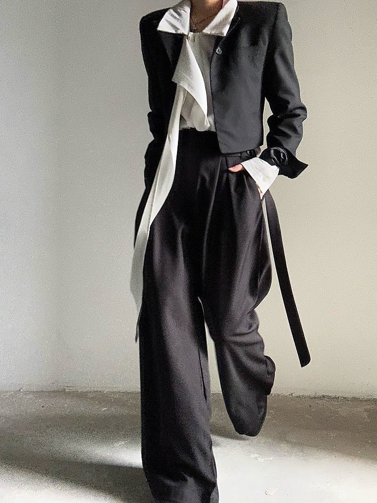 Ouji Ties Side Fit with Relaxed Black Long Wide-Leg Unisex Lolita Pants