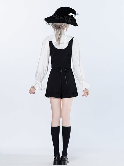 White Clown-Themed Shirt with Detachable Collar and Polka Dot Bowtie - DevilInspired Exclusive Collection