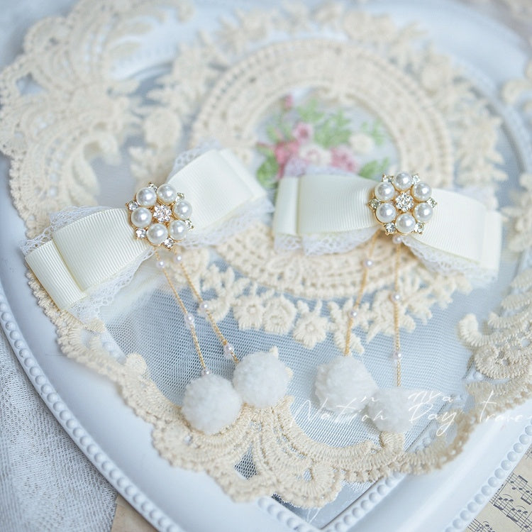 ポンポンチャーム ジライケイ ボウヘアクリップ ピンク/ダスティブルー/クリーミーブルー ダスティホワイト/ライト