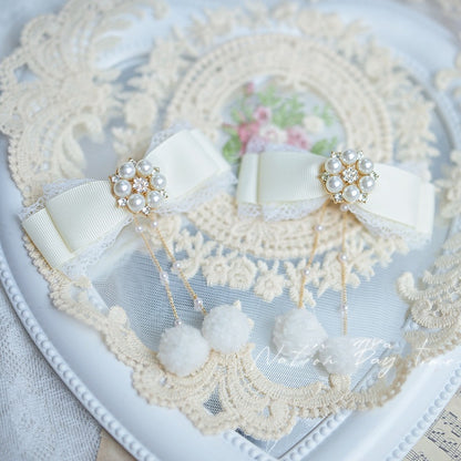 ポンポンチャーム ジライケイ ボウヘアクリップ ピンク/ダスティブルー/クリーミーブルー ダスティホワイト/ライト