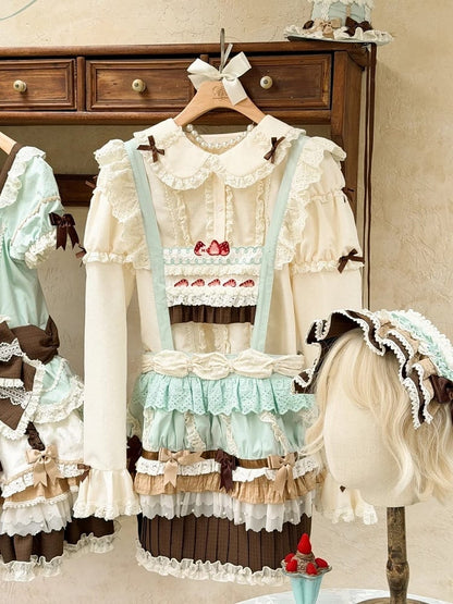 Bodice Sweet Mint Cupcake Overall Lolita Cake Hem Skirt Green Strawberry Chocolate Embroidery