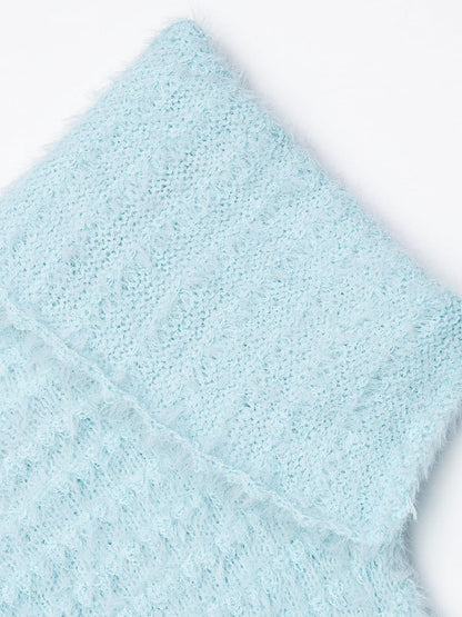 Cool Season Kawaii Blue Asymmetric Faux Mohair Star Wing Sweater - Languid Park