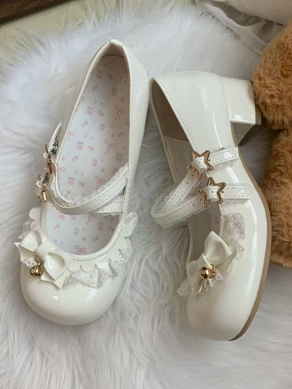 Mary Heel Lolita White Low - Star Janes Sweet PU with Buckle