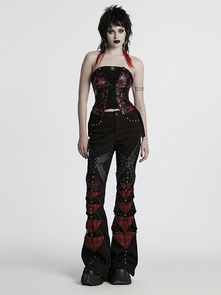 Top Red Black Punk Drawstring Tube