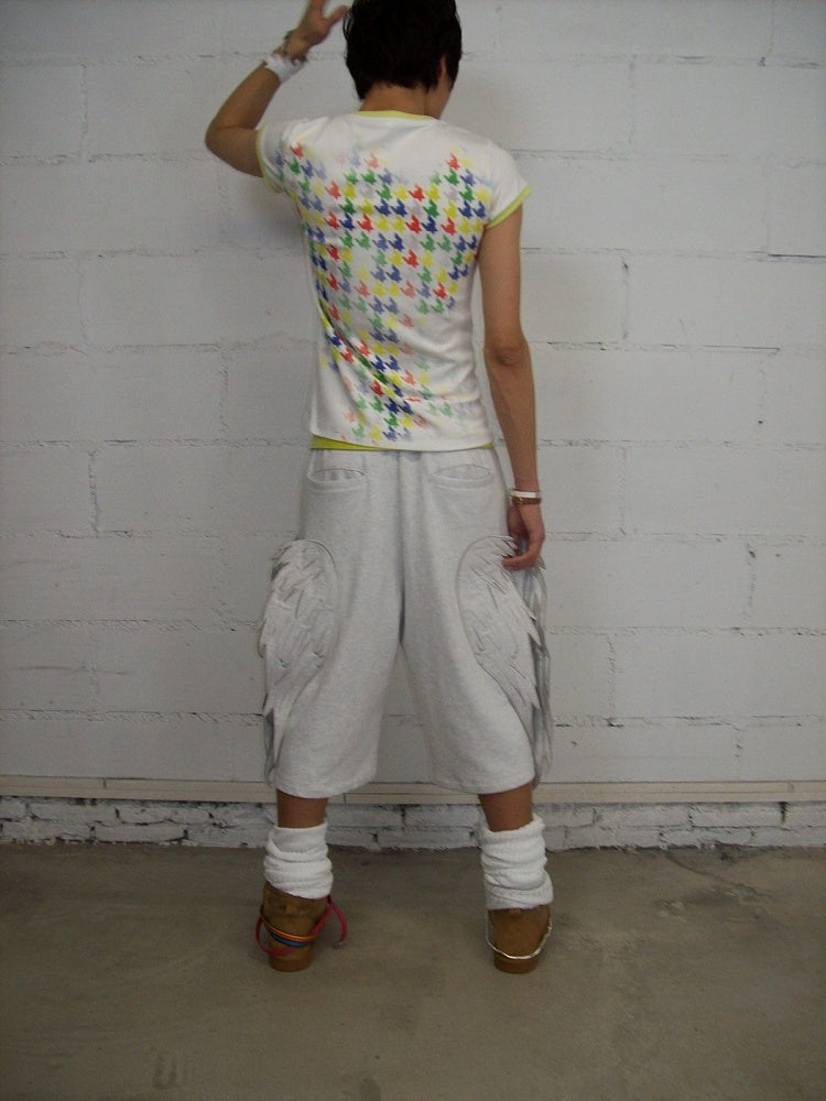 Festival White Cropped Sweatpants with Angel Wing Detail - CHAI