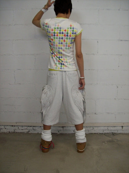 Festival White Cropped Sweatpants with Angel Wing Detail - CHAI
