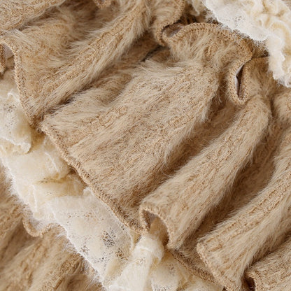 Kawaii Coffee Knit Tiered Ruffle Skirt with Built-In Shorts for Autumn - serendipity